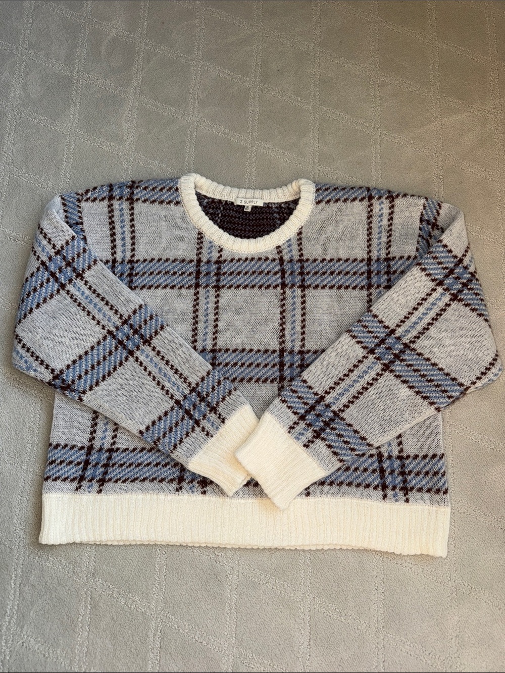 EUC Women’s ZSupply Crewneck Sweater in Light Blue and Brown